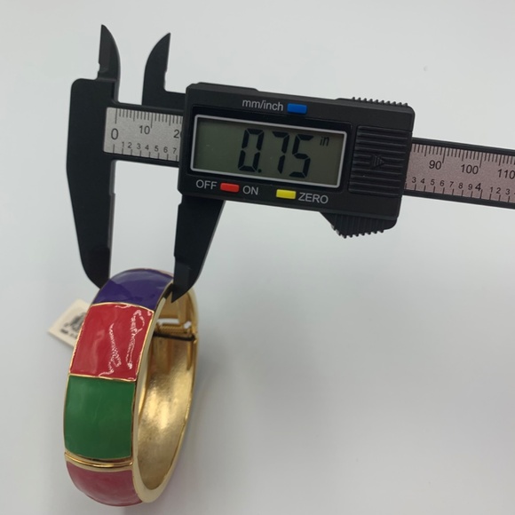 Erica Lyons Enamel Gold Tone Costume Hinged Bangle Bracelet Boho 80’s teal red - Picture 11 of 13